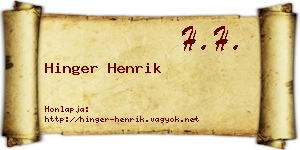 Hinger Henrik névjegykártya